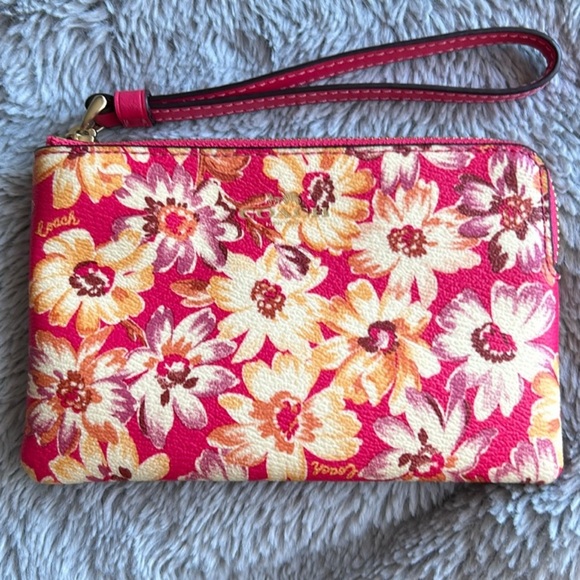 Coach Floral Pink and Yellow Wristlet - Picture 1 of 5